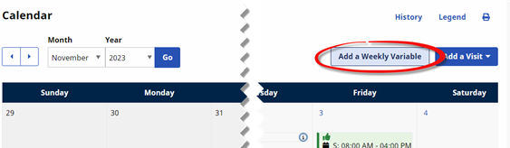 Patient Calendar Add a Weekly Variable